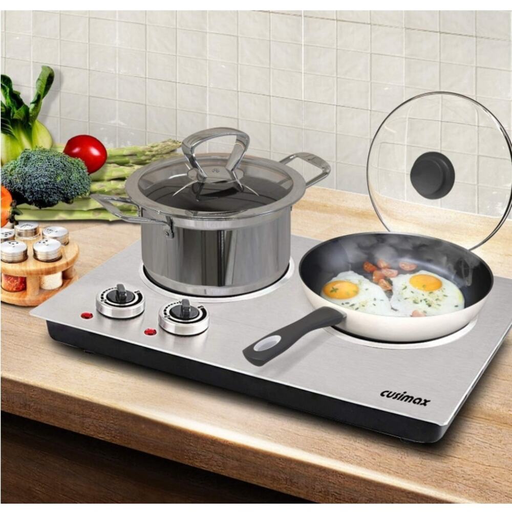 CUSIMAX Double Burner 1800W Ceramic Electric Hot Plate Cooktop New OB